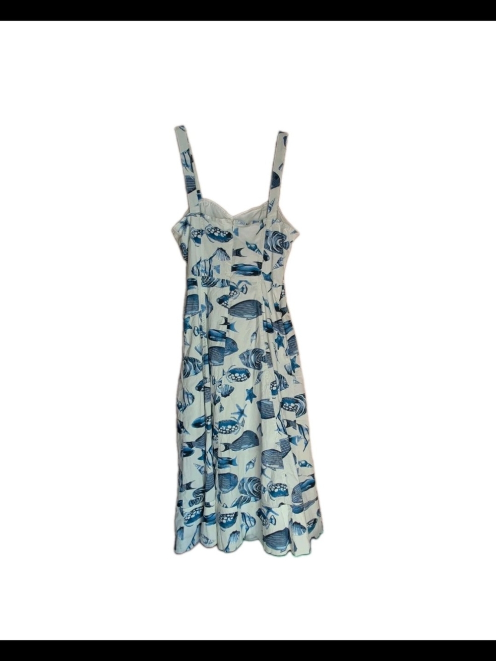 Avec Les Filles Sea Stars Fish Midi Dress Sz 6 White Blue Nautical Coastal